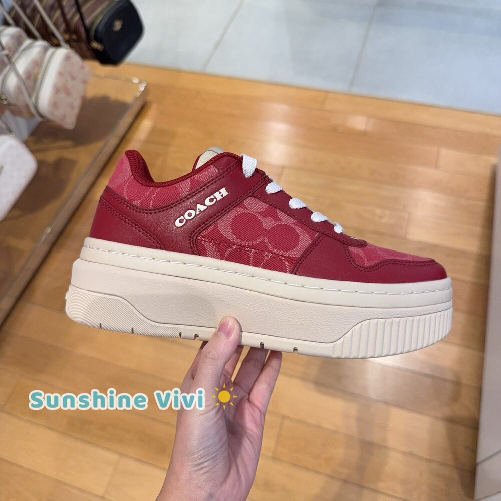NEW Coach Woman Platform Sneaker In Signature Denim Red Denim Multi CDE37 us7.5